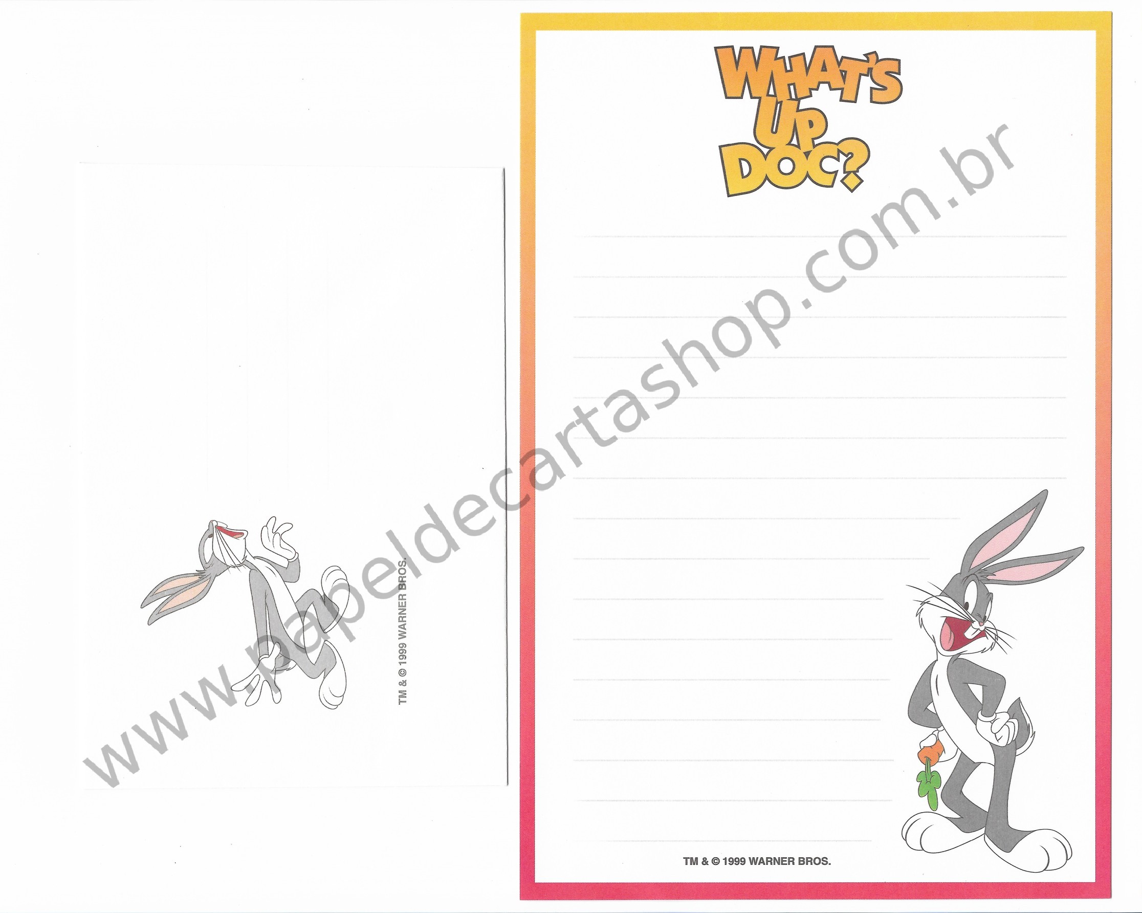 Conjunto de Papel de Carta Antigo Importado Looney Tunes Pernalonga