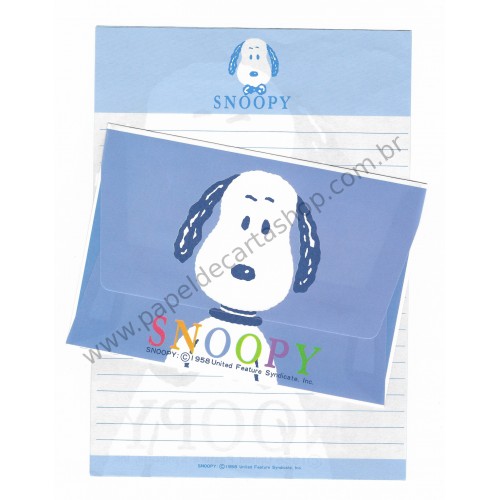 Conjunto de Papel de Carta Snoopy Antigo Blue Peanuts Japan