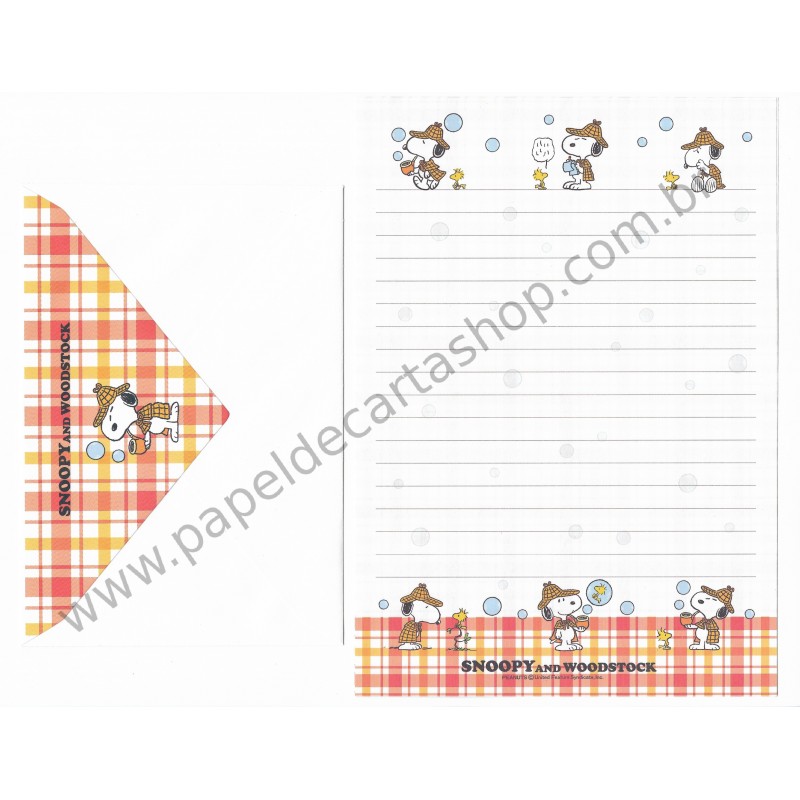 Conjunto de Papel de Carta Snoopy Detetive Antigo Hallmark Japan