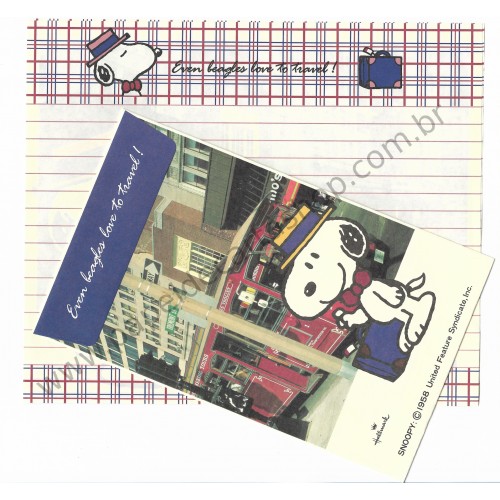 Conjunto de Papel de Carta Snoopy Antigo Loves to Travel Peanuts Japan