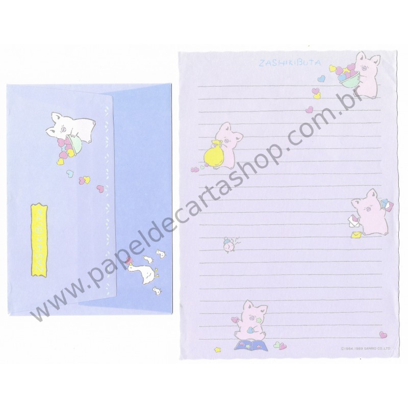 Ano 1989. Conjunto de Papel de Carta Zashikibuta Sanrio Vintage Antigo