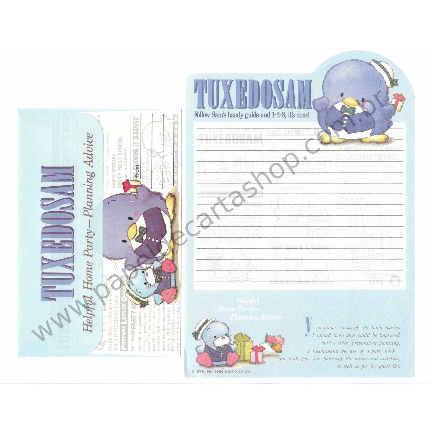 Ano 1984. Papel de Carta Tuxedosam CAZ Antigo (Vintage) Sanrio
