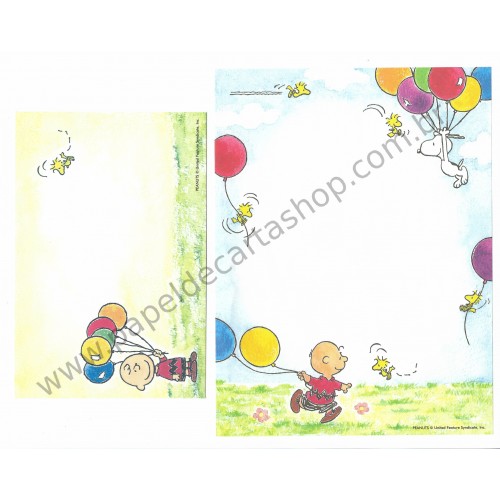 Conjunto de Papel de Carta Snoopy & Charlie Brown Ballons Antigo Peanuts Hallmark