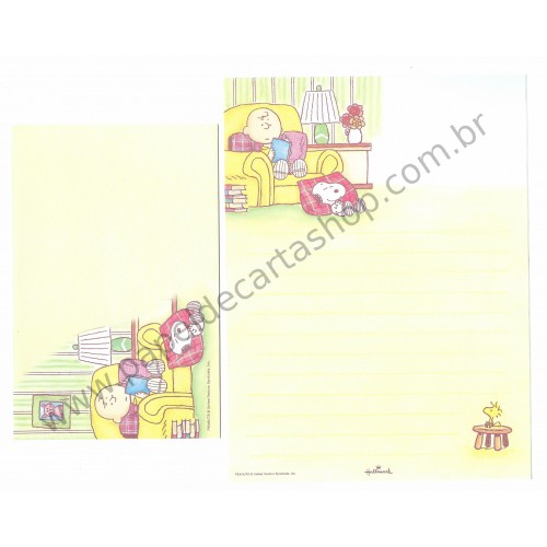 Conjunto de Papel de Carta Snoopy & Charlie Brown Reading Antigo Peanuts Hallmark