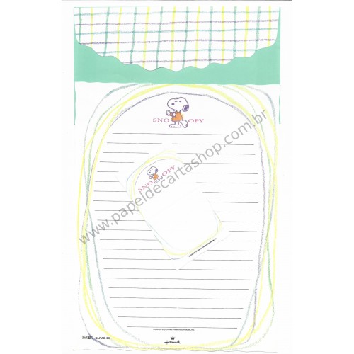 Conjunto de Papel de Carta Snoopy Verde Antigo Peanuts Hallmark Denz