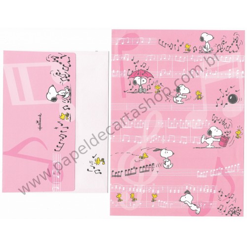 Conjunto de Papel de Carta Snoopy Music RS Antigo Peanuts Hallmark