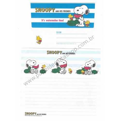 Conjunto de Papel de Carta Snoopy Watermelon AZ Antigo Peanuts Japan