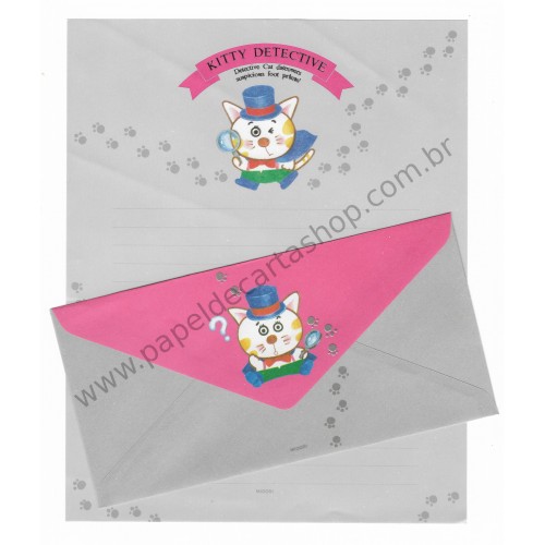 Conjunto de Papel de Carta Antigo Kitty Detective Midori Japan