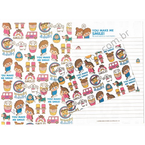 Conjunto de Papel de Carta Woody & Dolly Smile! Artbox Korea