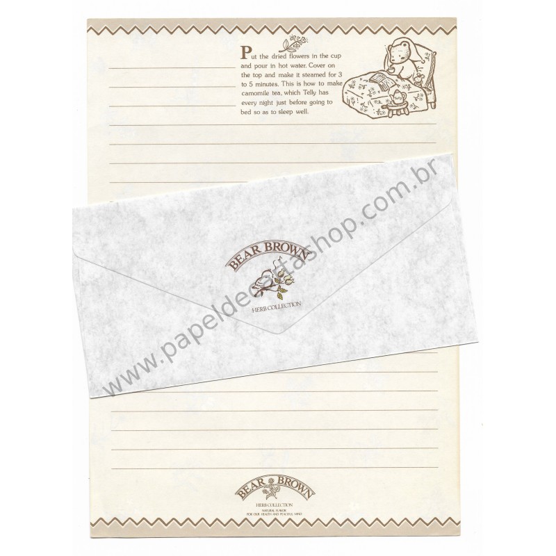 Conjunto de Papel de Carta Antigo Bear Brown Hearty Heart Japan