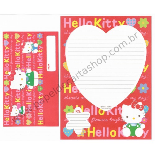 Ano 1994. Papel de Carta Hello Kitty Antigo Hearts 