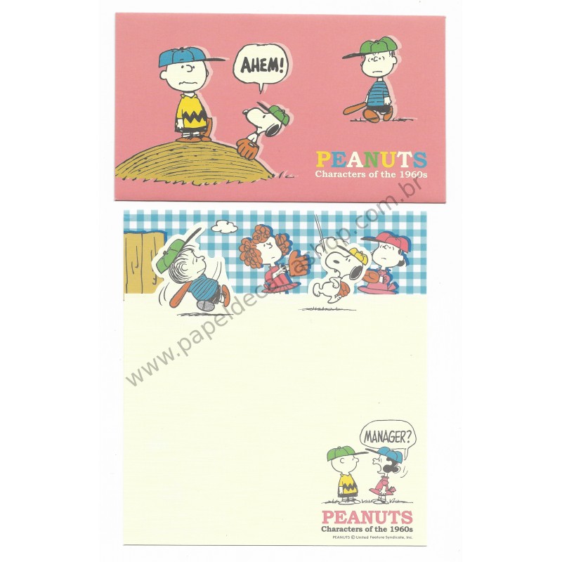 Conjunto de Papel de Carta Snoopy Antigo Baseball Peanuts Japan