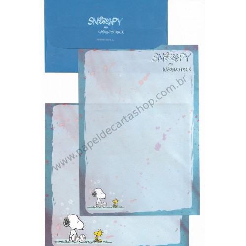 Conjunto de Papel de Carta Snoopy Blue Antigo Peanuts Japan