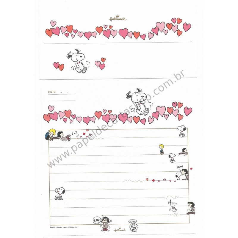 Conjunto de Papel de Carta Snoopy CBR Heart Antigo Hallmark japan