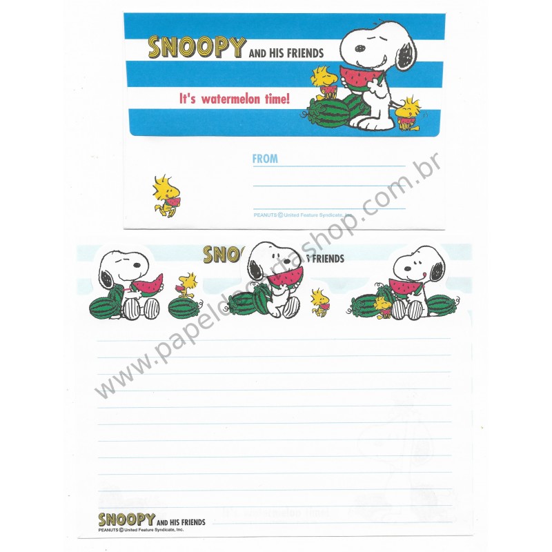 Conjunto de Papel de Carta Snoopy Watermelon AZ Antigo Peanuts Japan