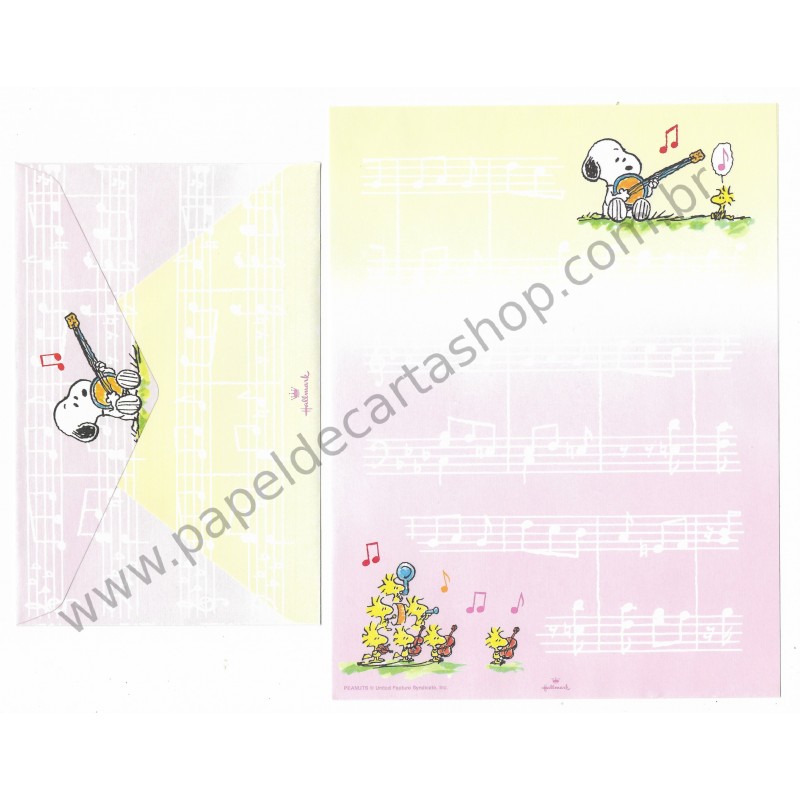 Conjunto de Papel de Carta Antigo Snoopy & Band Hallmark Japan