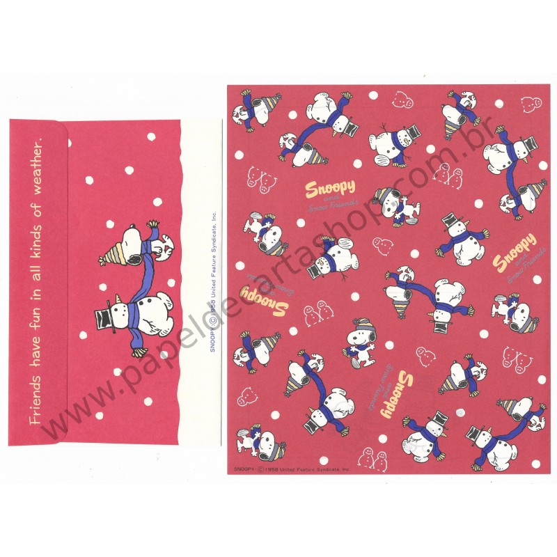 Conjunto de Papel de Carta Snoopy & Snow Friends Antigo Hallmark Japan