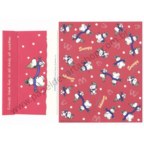 Conjunto de Papel de Carta Snoopy & Snow Friends Antigo Hallmark Japan