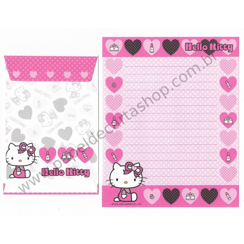 Ano 2005. Conjunto de Papel de Carta Hello Heart RBL Dupla1 Sanrio