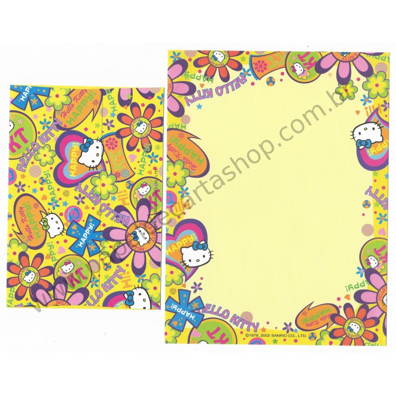 Ano 2002. Conjunto de Papel de Carta Hello Kitty Happy CAM Sanrio