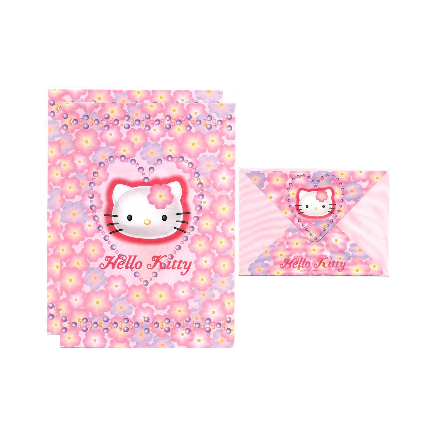 Ano 1998. Conjunto de Papel de Carta Hello Kitty Flores 