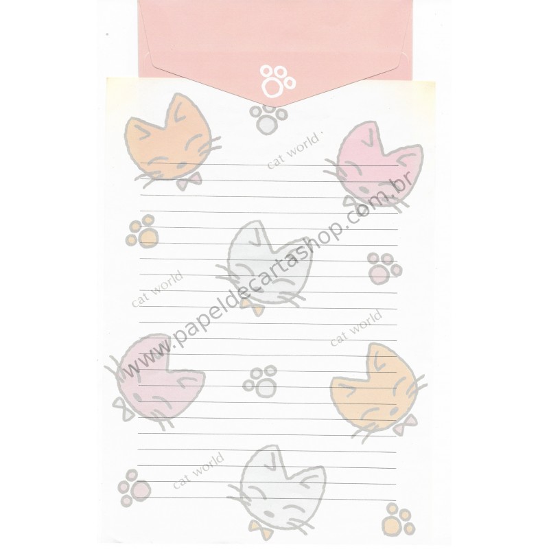 Conjunto de Papel de Carta Antigo Cat World Japan