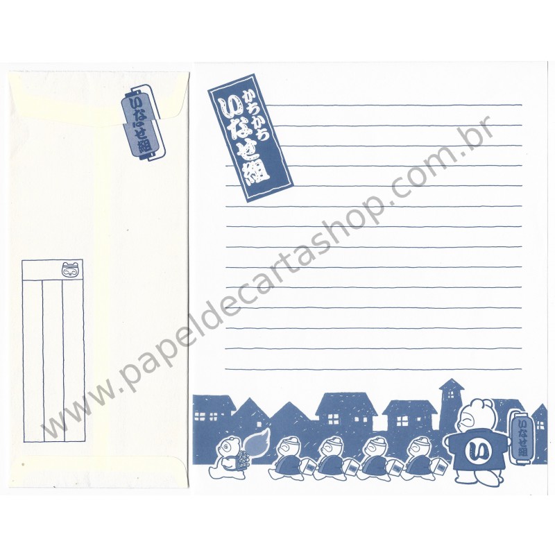 Conjunto de Papel de Carta Antigo Bears Blue Japan