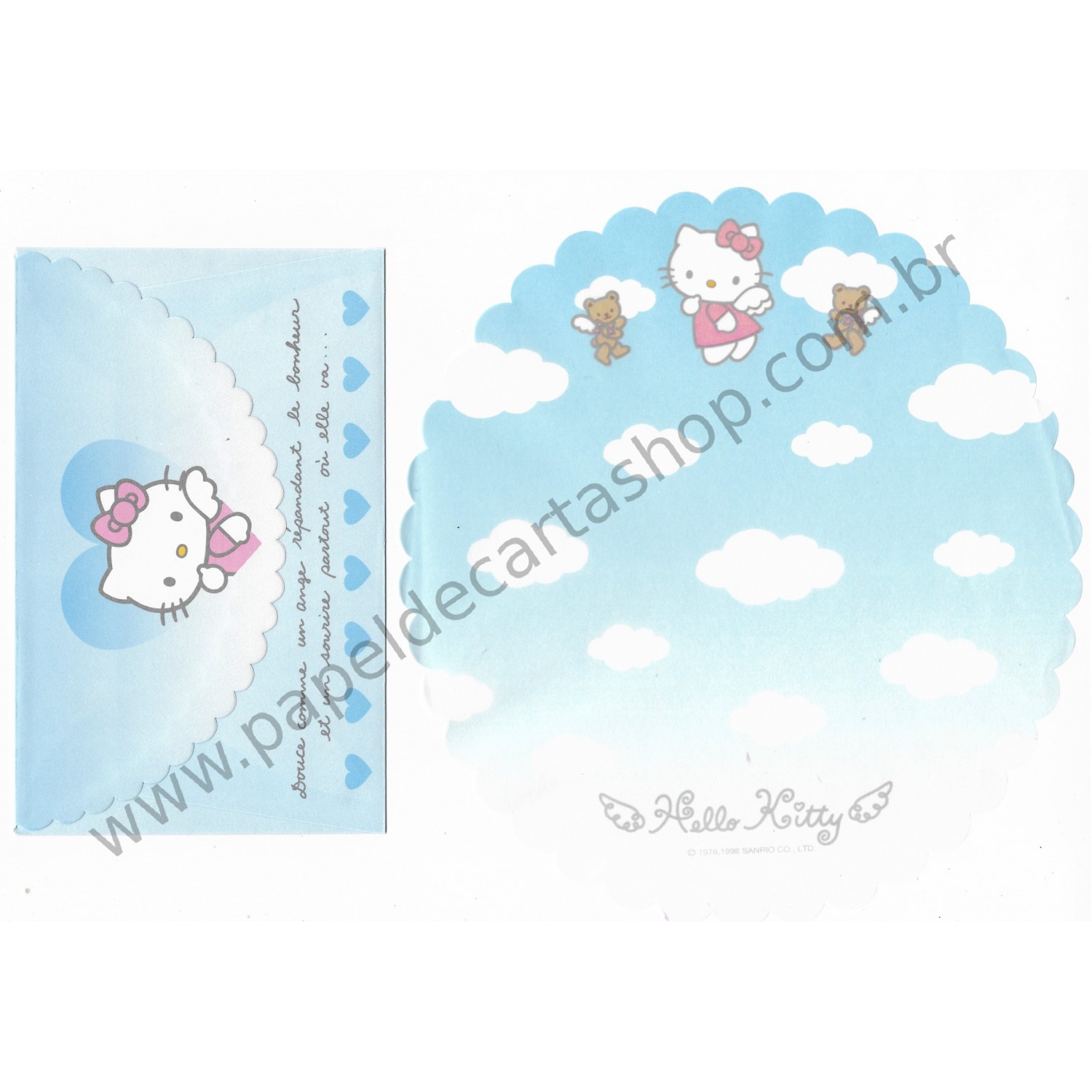 Ano 1998. Conjunto de Papel de Carta Hello Kitty Angel 