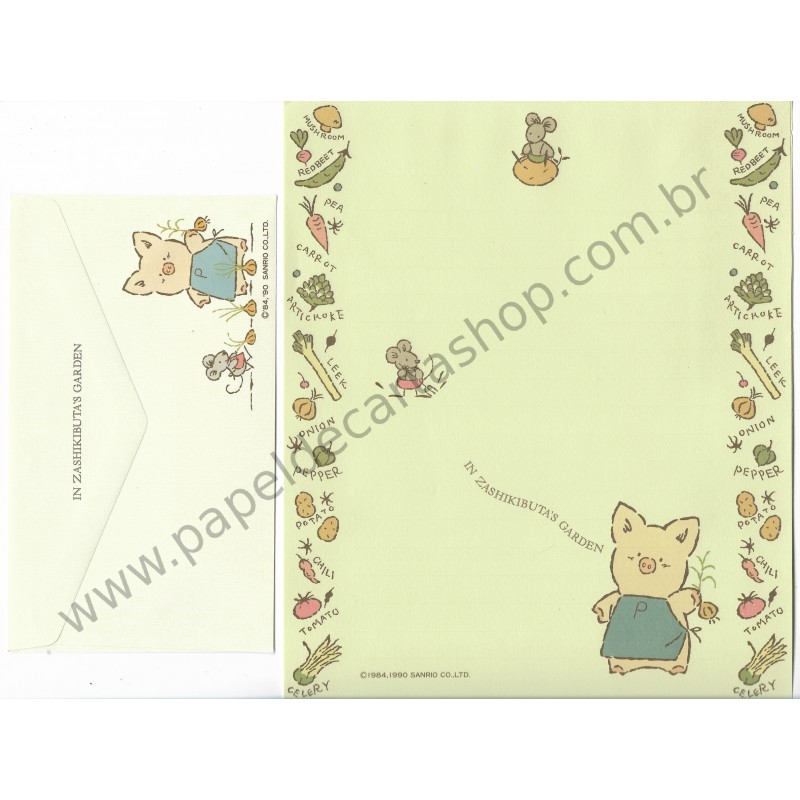 Ano 1990. Conjunto de Papel de Carta Zashikibuta CVD Sanrio Vintage