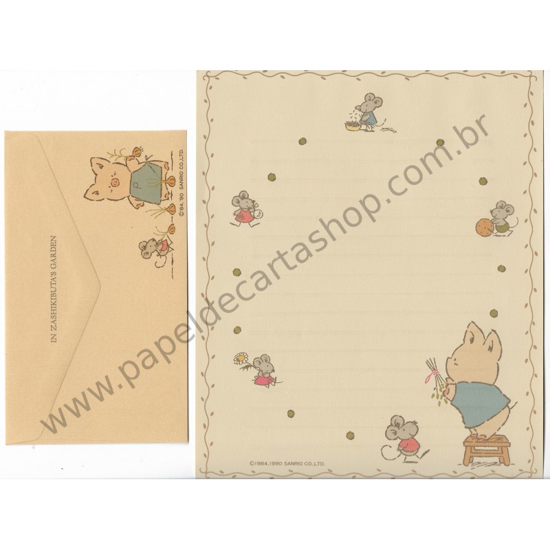 Ano 1990. Conjunto de Papel de Carta Zashikibuta CMA Sanrio Vintage