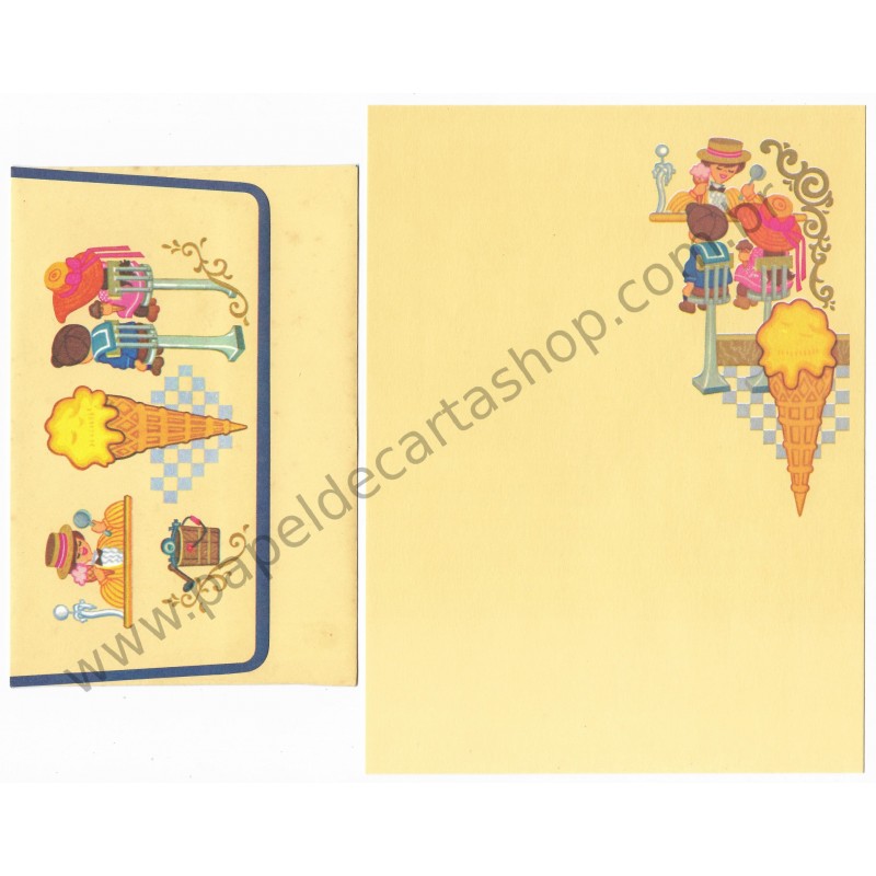 Conjunto de Papel de Carta Antigo Importado Ice Cream Parlour CAZ