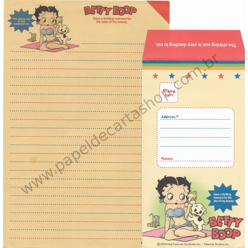 Ano 2003. Conjunto de Papel de Carta Importado Betty Boop Fleischer CVM