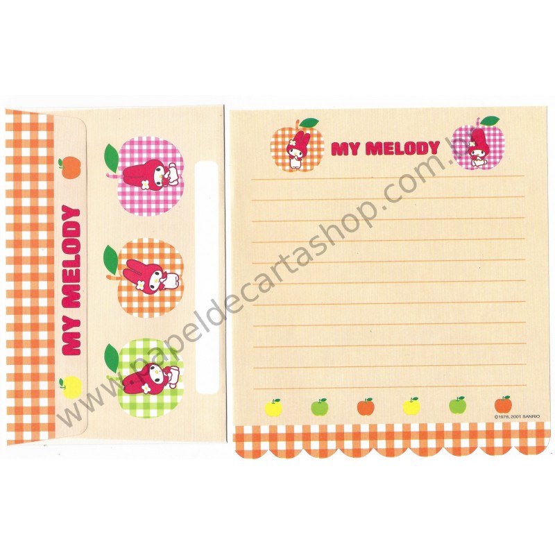 Ano 2001. Kit 4 Conjuntos de Papel de Carta My Melody Apples Vintage Sanrio