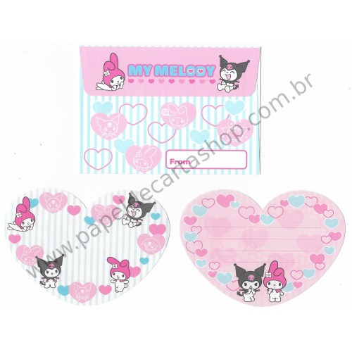 Ano 2005. Conjunto de Mini-Papel de Carta Kuromi Nanishite Sanrio