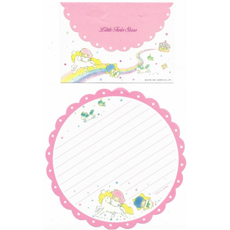 Ano 1991. Conjunto de Papel de Carta Little Twin Stars Round Sanrio