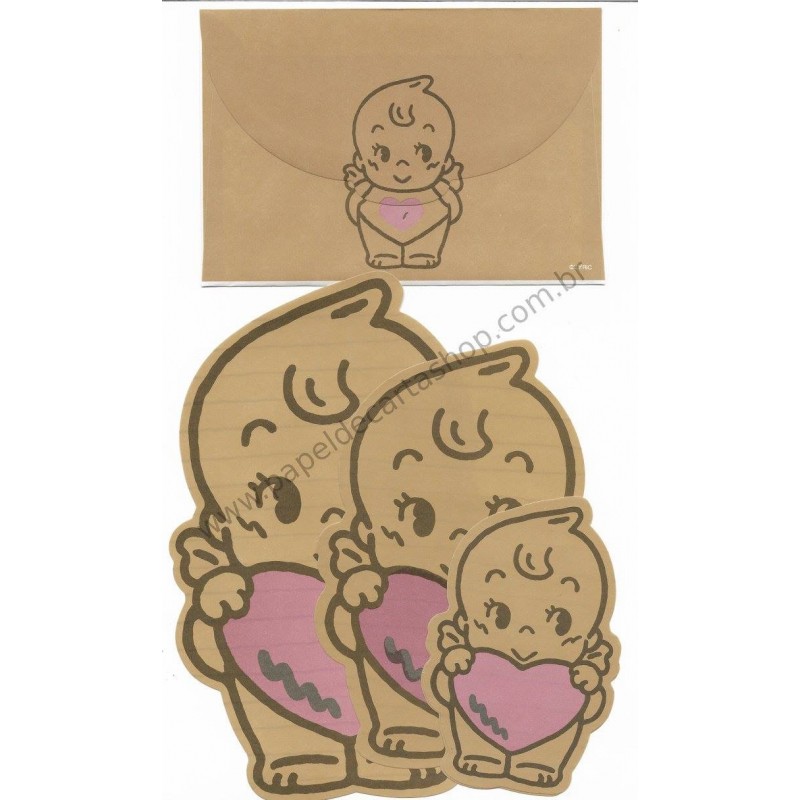 Conjunto de Papel de Carta Antigo Kewpie Kraft Lyric Japan