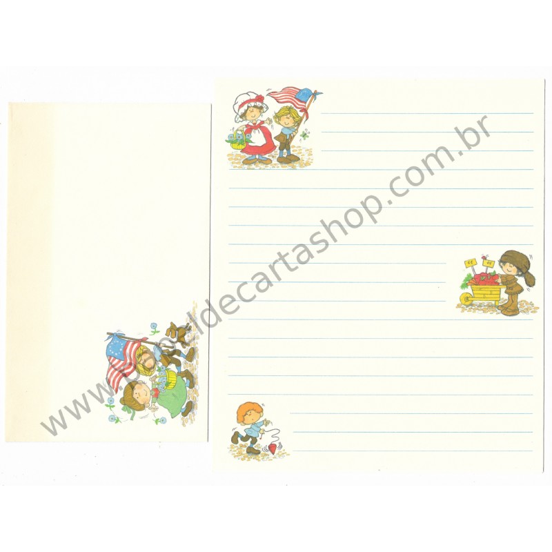 Conjunto de Papel de Carta Antigo Importado US Flag Hallmark