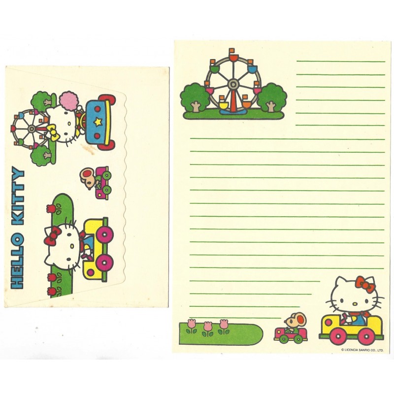 Conjunto de Papel de Carta Antigo Hello Kitty Cars Argentina Racam