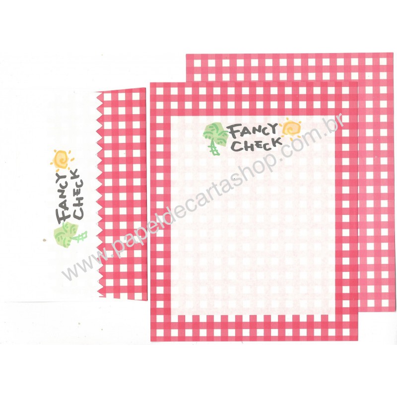 Conjunto de Papel de Carta Antigo Fancy Check MIDORI Japan