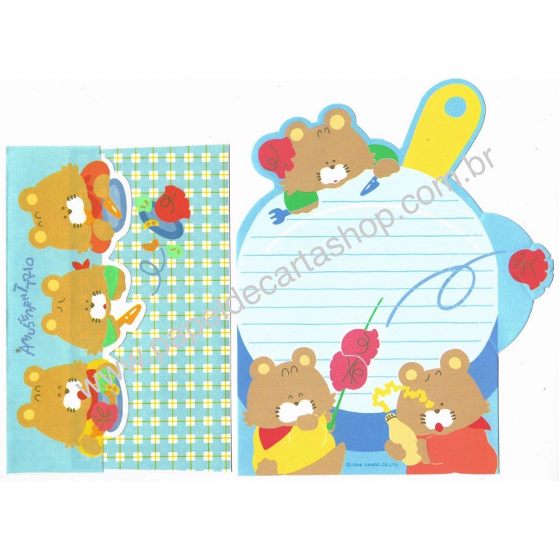 Ano 1984. Conjunto de Papel de Carta Amusement Trio Sanrio Vintage