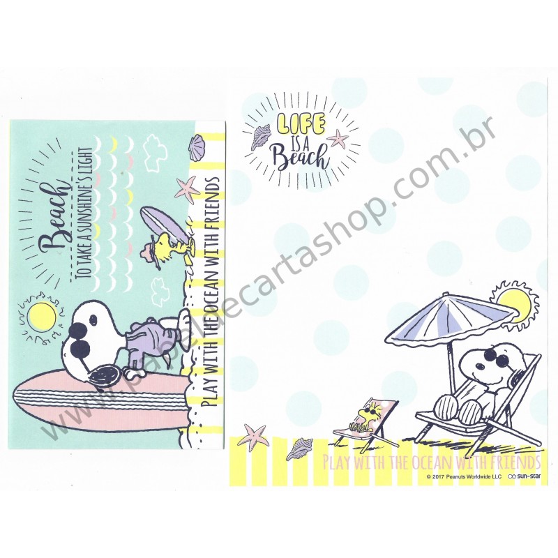 Kit 2 Conjuntos de Papéis de Carta Snoopy on the Beach Peanuts 2017