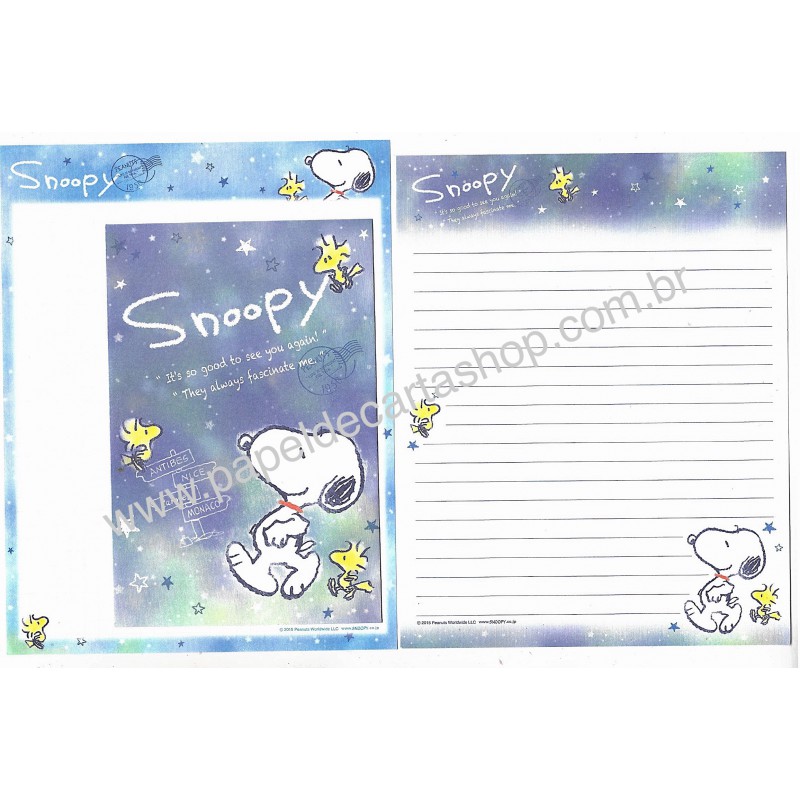 Kit 2 Conjuntos de Papéis de Carta Snoopy Stars Peanuts Japão 2015