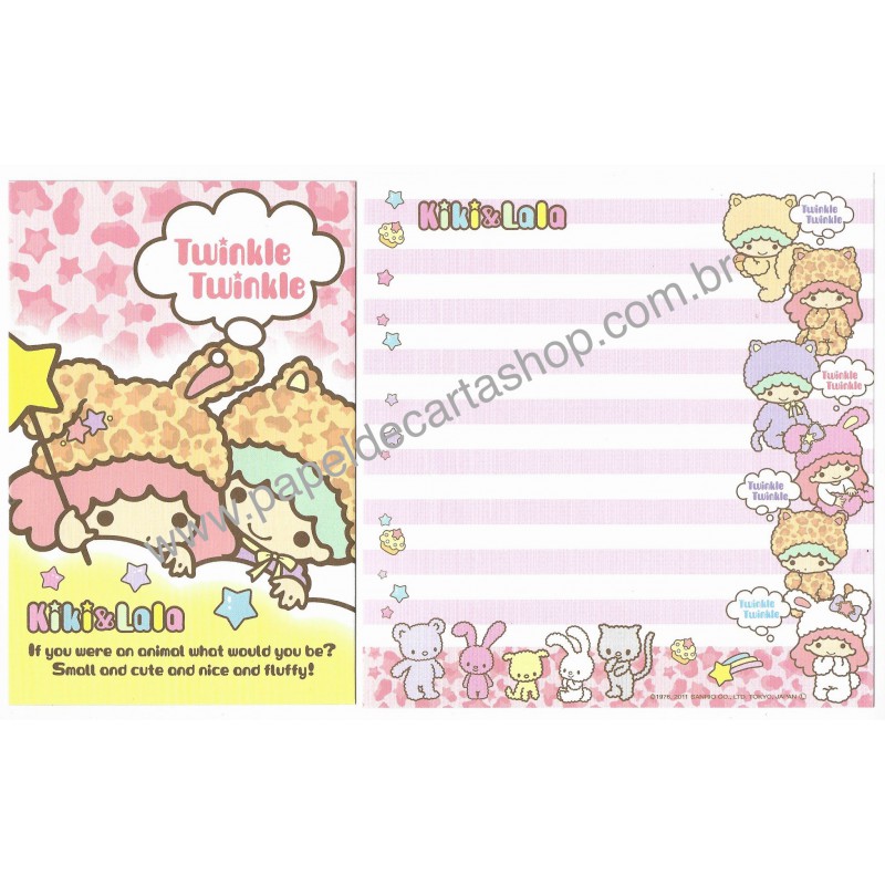 Ano 2011. Conjunto de Papel de Carta Little Twin Stars Kiki & Lala 1 Sanrio