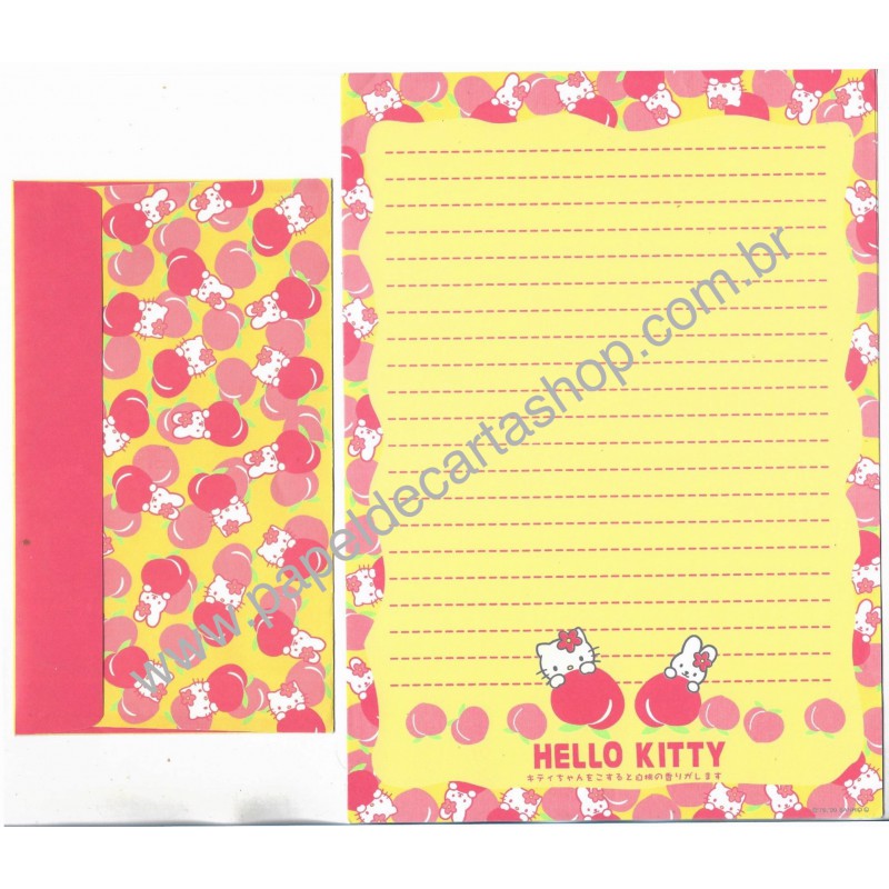 Ano 1999. Conjunto de Papel de Carta Hello Kitty Peaches Sanrio