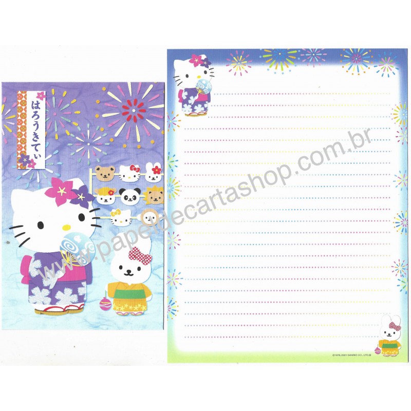 Ano 2001. Conjunto de Papel de Carta Gotōchi Kitty Regional 21 Sanrio