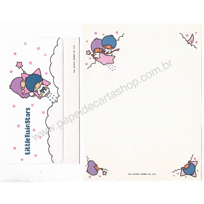 Ano 1976. Conjunto de Papel de Carta Little Twin Stars SILK Sanrio Japan