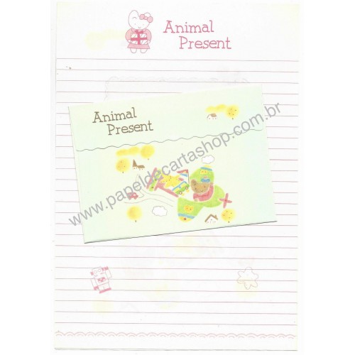 Conjunto de Papel de Carta Vintage Animal Present JAPAN