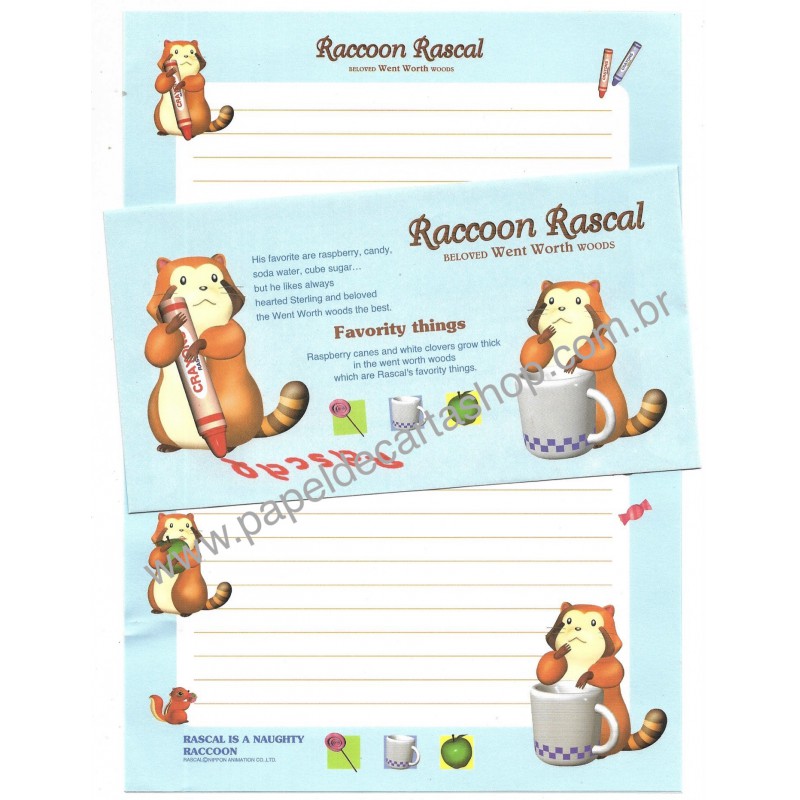 Conjunto de Papel de Carta Raccoon Rascal CAZ Nippon Animation Co