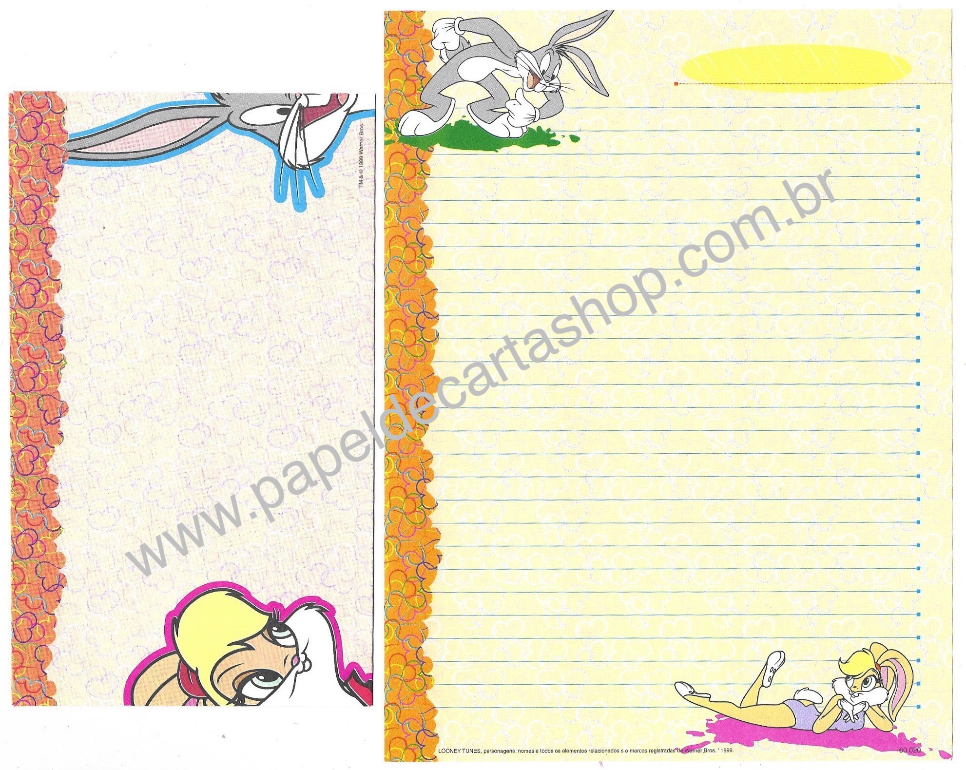Conjunto de Papel de Carta Looney Tunes Personagens - Warner