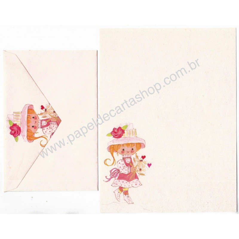 Conjunto de Papel de Carta Antigo Importado Lady in Rose Hat